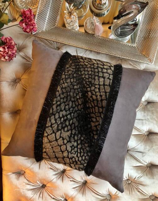 Lilac Suede Decorative Pillow Cover With Fur - image 1