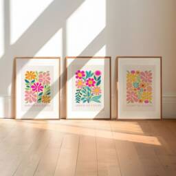 Retro Flower Market Wall Print Set, Abstract Bright Poster, French Print, Floral Decor, Colourful Botanical - thumbnail 3