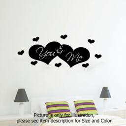 You & Me Love Heart Shape Bedroom Wall Vinyl Stickers Romantic Quote Decals - thumbnail 2