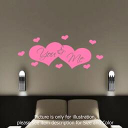 You & Me Love Heart Shape Bedroom Wall Vinyl Stickers Romantic Quote Decals - thumbnail 3