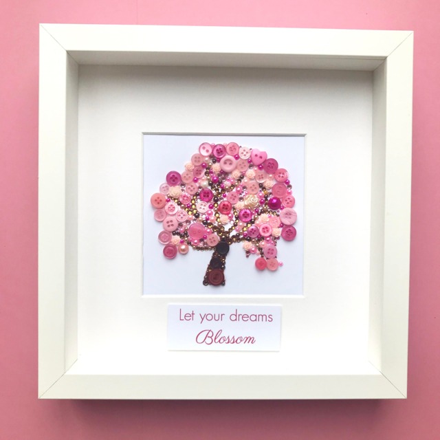 Pink Blossom Tree Personalised Button Art, Teacher Appreciation Gift, Let Your Dreams Blossom, Thank You Gift - image 1