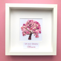Pink Blossom Tree Personalised Button Art, Teacher Appreciation Gift, Let Your Dreams Blossom, Thank You Gift - thumbnail 1