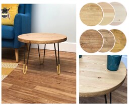 Hoi // Handmade Scandinavian Round Coffee Table With Yellow Tipped Hairpin Legs