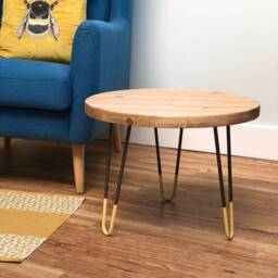 Hoi // Handmade Scandinavian Round Coffee Table With Yellow Tipped Hairpin Legs - thumbnail 2