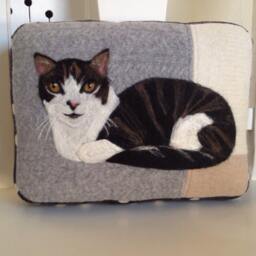 Personalized Needle Felted Pet Pillows -Taking No Rush Custom Orders - Recycled Wool Sweater Fabric Pillow, Cat Or Dog Pillow, Unique Gift - thumbnail 4
