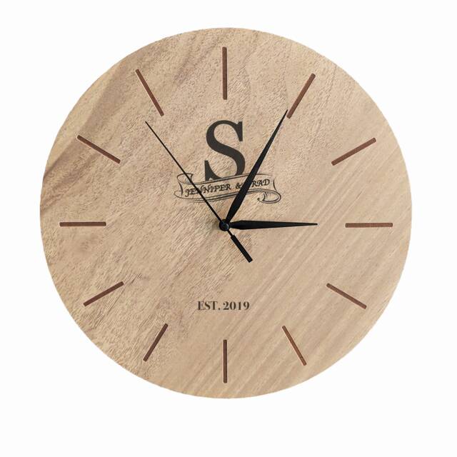 Personalized Wooden Wall Clock/Engraved Family Photo, 11.8 Inch - image 1