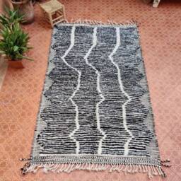 Hand Knotted Wool Rug Tribal Berber Design, Moroccan Accent - thumbnail 3