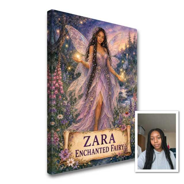 Personalised Enchanted Fairy Canvas From Photo, Custom Name & Text Wall Decor Birthday Present For Fantasy Fan Artwork - image 1