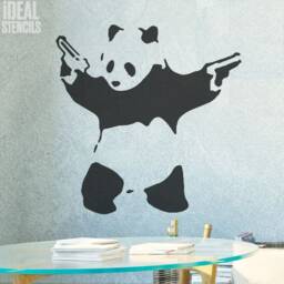 Banksy Pandamonium Stencil, Panda Guns Wall Art Stencil, Xl, Replica Graffiti Spray Painting Ideal Stencils - thumbnail 1
