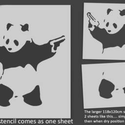 Banksy Pandamonium Stencil, Panda Guns Wall Art Stencil, Xl, Replica Graffiti Spray Painting Ideal Stencils - thumbnail 3