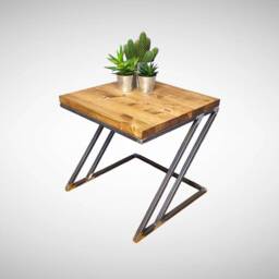Handmade Industrial Side Table Solid Wood & Steel Z Legs - thumbnail 2
