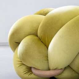 Green Citron Velvet Knot Ottoman, Floor Cushion Pouf, Large Pillow, Extra Seating, Modern Statement Furniture - thumbnail 4
