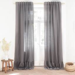Heavy Linen Curtain Panel With Ruffle, Custom Size, True Gray - thumbnail 2