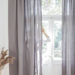 Heavy Linen Curtain Panel With Ruffle, Custom Size, True Gray - thumbnail 3