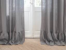 Heavy Linen Curtain Panel With Ruffle, Custom Size, True Gray - thumbnail 1