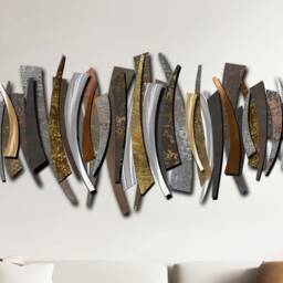 Handmade Abstract Metal Wall Decor - Textured Gold, Silver & Bronze Accent - thumbnail 2