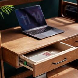 Mid Century Modern Desk With Shelves Wooden Office Desk, Shelf - thumbnail 2