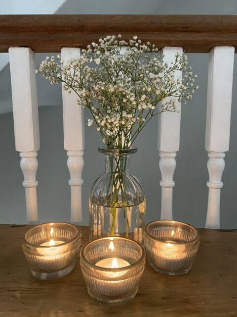 Set Of 3 Gold Rim Glass Saucer - Tea Light Candle Holder Garden Wedding Party - image 1