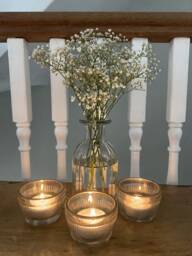 Set Of 3 Gold Rim Glass Saucer - Tea Light Candle Holder Garden Wedding Party - thumbnail 1
