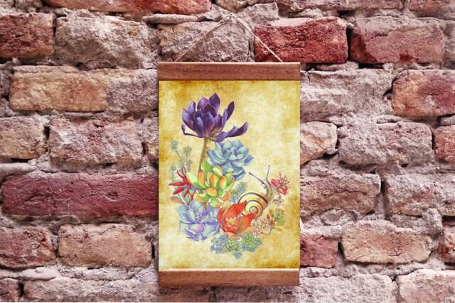 Succulents Cactus Vintage Botanical Wood Framed Canvas Print, Floral Plant Art - image 1