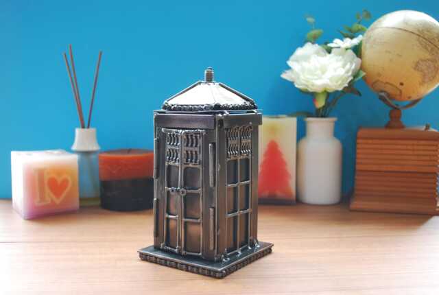 Police Box Scrap Metal Sculpture, Handmade Desk Paperweight, Geek Valentine Gift For Him - image 1