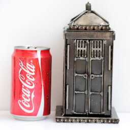 Police Box Scrap Metal Sculpture, Handmade Desk Paperweight, Geek Valentine Gift For Him - thumbnail 3