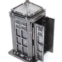 Police Box Scrap Metal Sculpture, Handmade Desk Paperweight, Geek Valentine Gift For Him - thumbnail 4