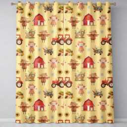 Cute Autumn Farm Barn Scarecrow Sunflower Floral Yellow Seamless Pattern Readymade Eyelet Ring Top Thermal 100% Blackout Curtains - thumbnail 2