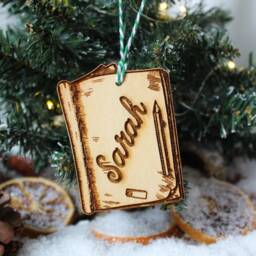 Personalised Illustrating Christmas Ornament Sketch Book Artist Drawing Calligraphy Wood Laser Engrave Rustic Wooden Name Irish - thumbnail 3