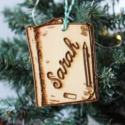 Personalised Illustrating Christmas Ornament Sketch Book Artist Drawing Calligraphy Wood Laser Engrave Rustic Wooden Name Irish - thumbnail 2