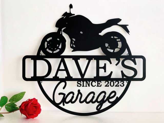 Motorcycle Garage Name Sign, Personalized Motorbike Metal Wall Art, Custom Design Options - image 1