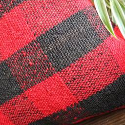 40cm - 16Inch Handwoven Kilim Pillow Cover - Red & Black Check 2 - thumbnail 3