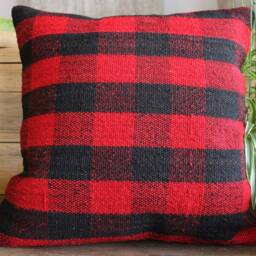 40cm - 16Inch Handwoven Kilim Pillow Cover - Red & Black Check 2 - thumbnail 2