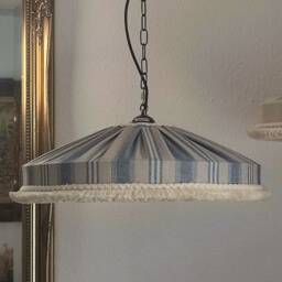 Lampshade Striped Blue, Rustic Style, With Short Cotton Fringe. Made To Order - thumbnail 3