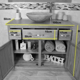 Bathroom Vanity Unit Solid Oak Modern Cabinet Wash Stand Cream Marble Top & Basin 1161cm025cm - thumbnail 4