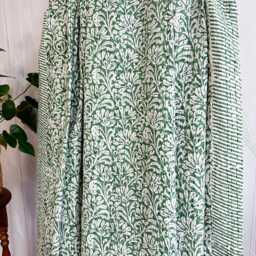 Kantha Stitch Pure Cotton Reversible Bed/Sofa Throw King Size Handmade Indian Dohar Elegant Spring Pastel Green White Oriental Floral - thumbnail 4