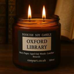 Oxford Library Scented Candle - Cozy Bookish For Reader Gift - Aged Oak, Leather & Worn Pages Scent 180Ml Amber Jar - thumbnail 3