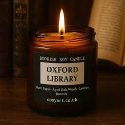 Oxford Library Scented Candle - Cozy Bookish For Reader Gift - Aged Oak, Leather & Worn Pages Scent 180Ml Amber Jar - thumbnail 2