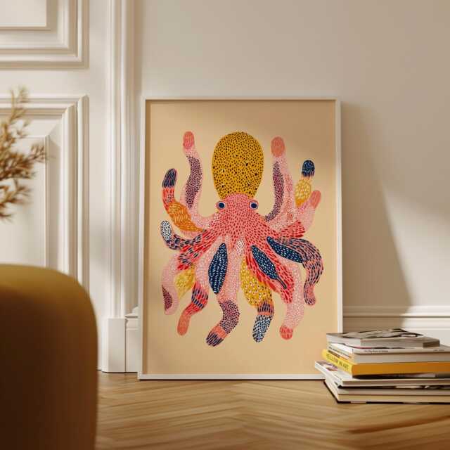 Octopus Art Print, Colourful Nautical Illustration, Modern Coastal Poster - image 1
