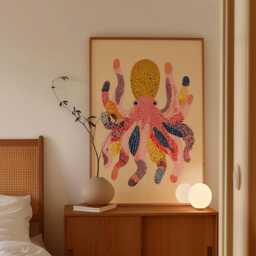 Octopus Art Print, Colourful Nautical Illustration, Modern Coastal Poster - thumbnail 3
