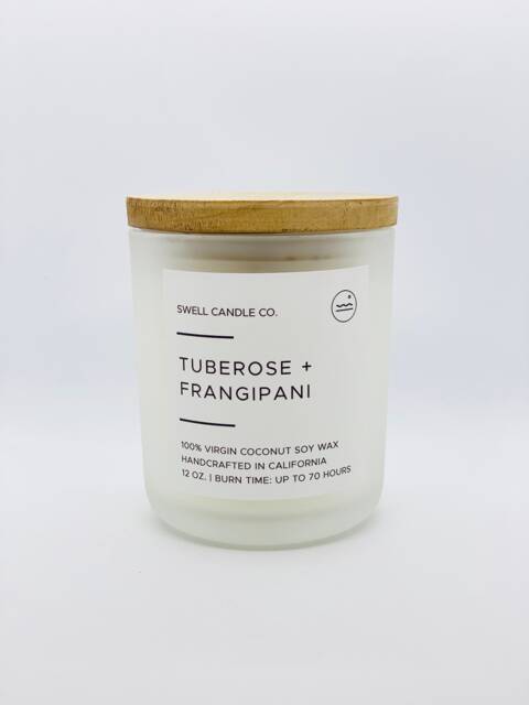 Tuberose Frangipani Coconut Soy Candle - Wooden Wick, 12 Oz - image 1