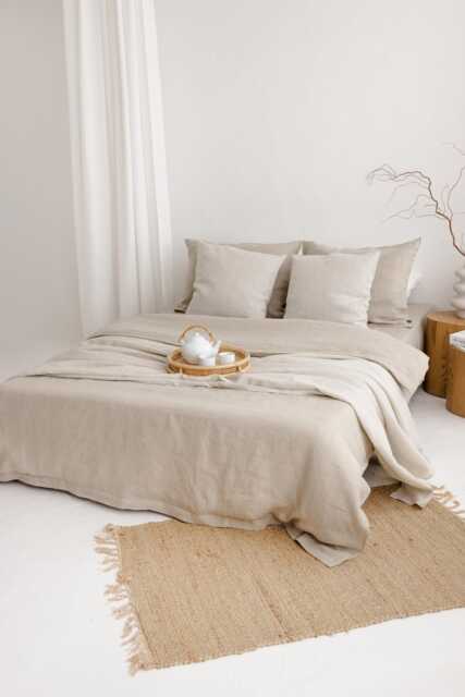 Natural Linen Sheet Set 4P - Fitted, Flat, 2 Pillowcases, 3P Pillowcase & Duvet Cover Bedding Set. Hosting, Christmas Gift - image 1