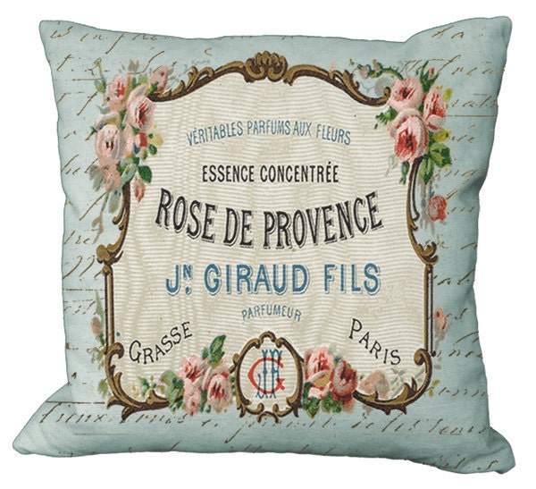 French Rose Aqua Perfume Label in Natural Cotton 18x18