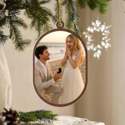 Personalized Engagement Christmas Ornament, Custom Couple Photo First Married Calendar Keepsake, Newly Gift - thumbnail 2