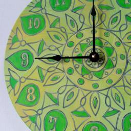 Geometric Yellow & Green Clock - Original Mandala On Recycled Vinyl Record - thumbnail 3