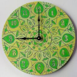 Geometric Yellow & Green Clock - Original Mandala On Recycled Vinyl Record - thumbnail 2
