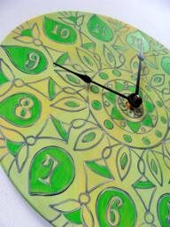 Geometric Yellow & Green Clock - Original Mandala On Recycled Vinyl Record - thumbnail 1