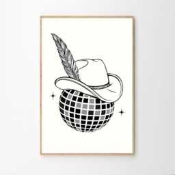 Cowboy Hat Disco Ball Art Canvas Poster, Trendy Wall Art, Apartment Aesthetic Decor, Retro Home Printed Gift - thumbnail 2