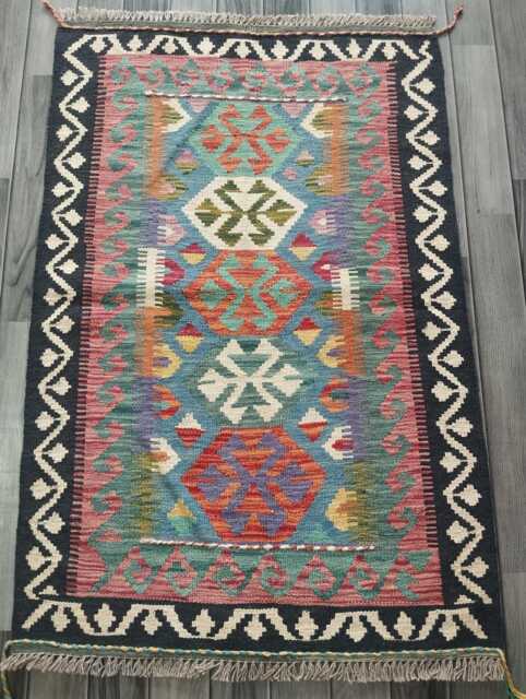 Kilim Rug Multicolour, Handmade Artisan Afghan Turkish Persian Rug, Navajo Moroccan Bohemian Flatweave, Natural Wool Dhurrie 125x82 cm - image 1