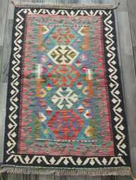 Kilim Rug Multicolour, Handmade Artisan Afghan Turkish Persian Rug, Navajo Moroccan Bohemian Flatweave, Natural Wool Dhurrie 125x82 cm - thumbnail 1